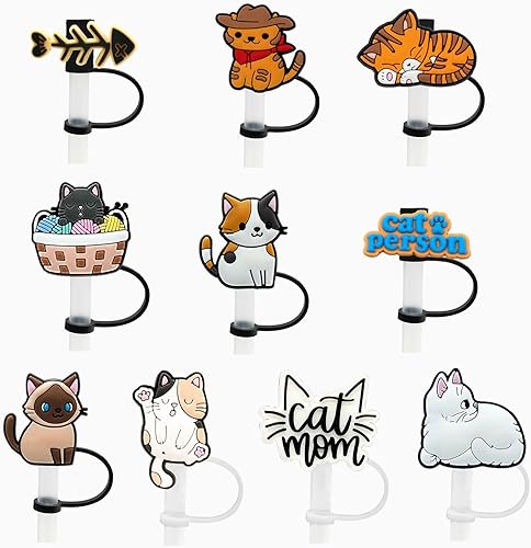 Miniatura 3 de 10 tapas de popote para copa Stanley, (lindo gato de dibujos animados) compatible con vaso Stanley de 30 y 40 onzas con asa, cubiertas de punta de