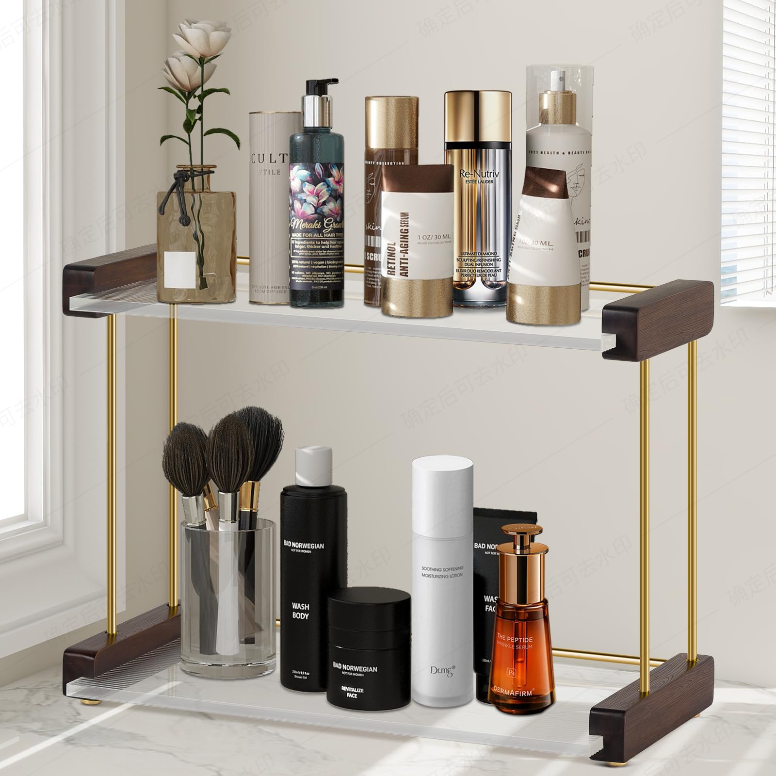 IHKFILAN Bathroom Counter Organizer, 2 Tier Acrylic Tray Bathroom Storage Countertop Skincare Perfume Organiser, Kitchen Worktop Organiser Bathroom Make Up, Coffee, Condiment Storage