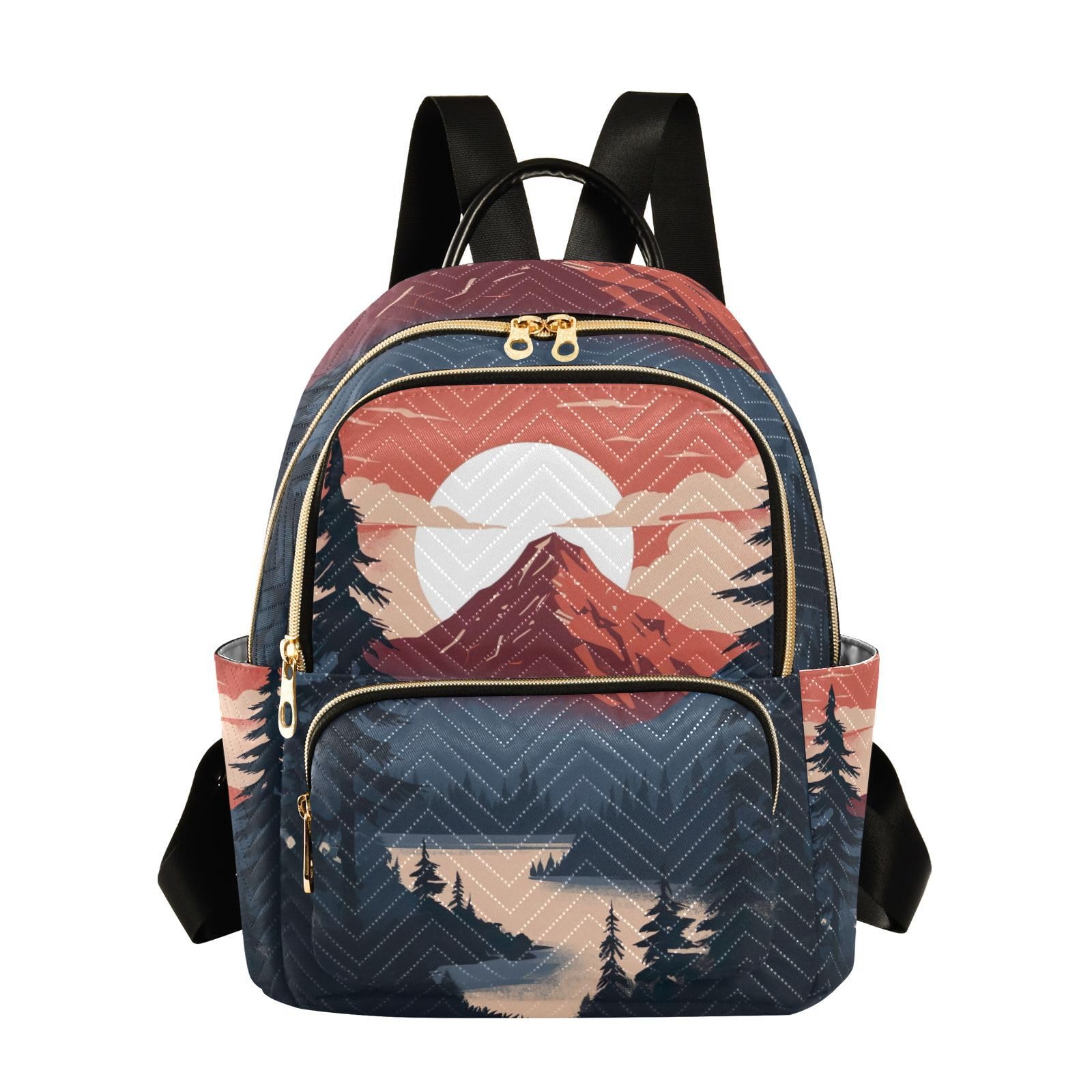 Jihqo Mountain Moon Landscape Mini Backpack for Women Quilted Small Backpack Purse Causal Daypack for Travel, S