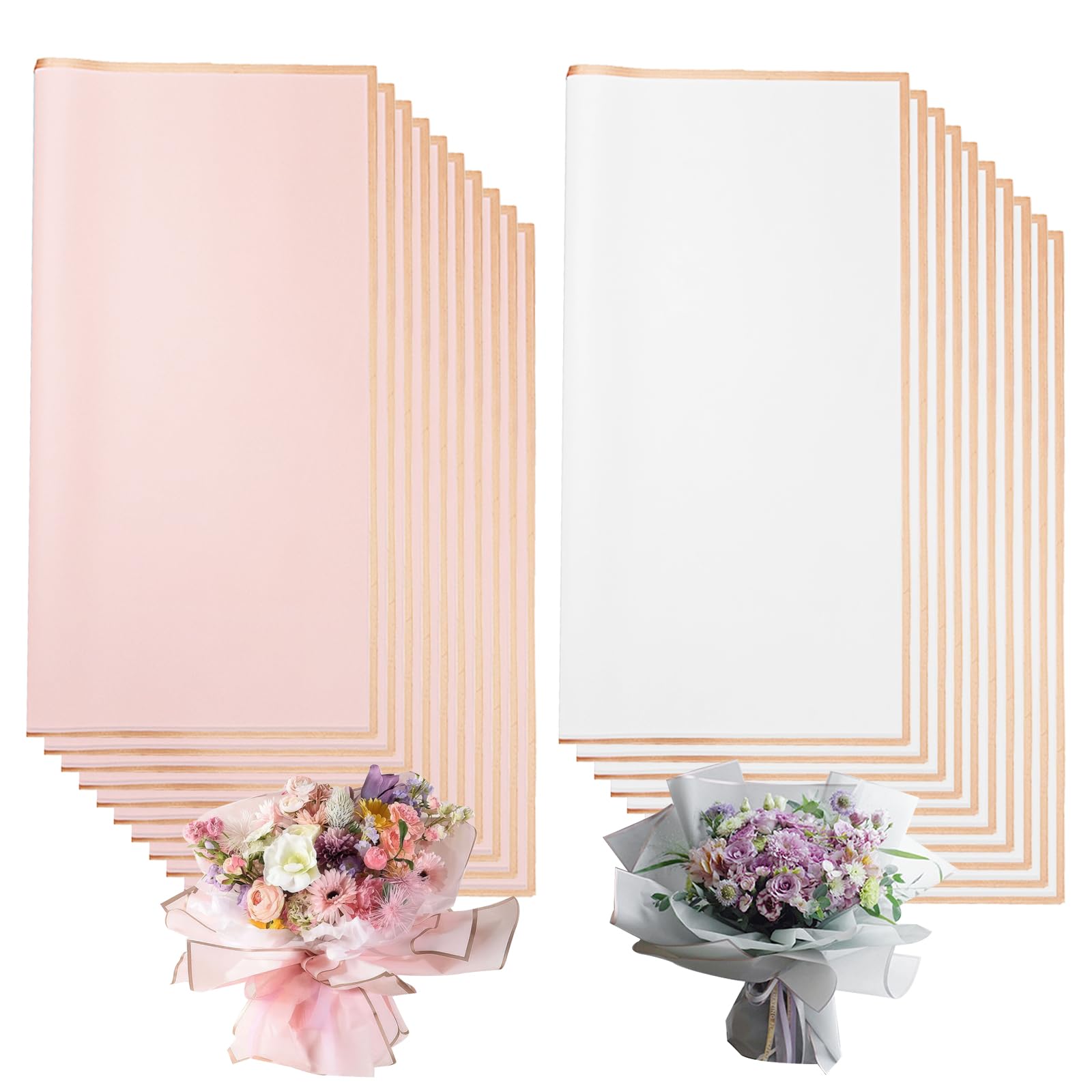 20 Feuilles Papier Cadeau Bouquet Fleurs Imperméable 58x58 Cm - Avec Rubans - Pour Emballage Floral