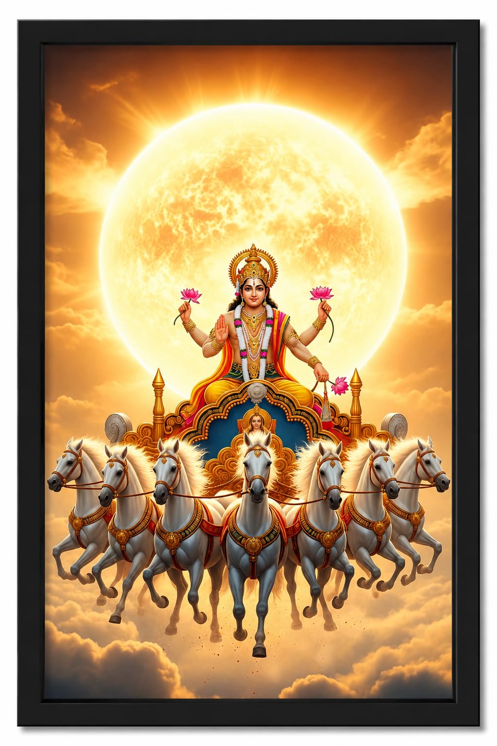 CYBER PRINT HUB Surya Dev on Seven Horses Wall Art, Hindu Sun God Chariot, Spiritual Decor, Vibrant Religious Poster-image-33
