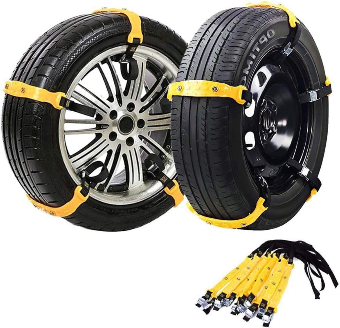 Jeremywell Snow Chains Anti-Skid Anti Slip Emergency Snow Tire Chains - Portable Emergency Traction Snow Mud Chains Universal Adjustable 10pcs Car Security Chains for SUV and Cars (Yellow-10pcs)