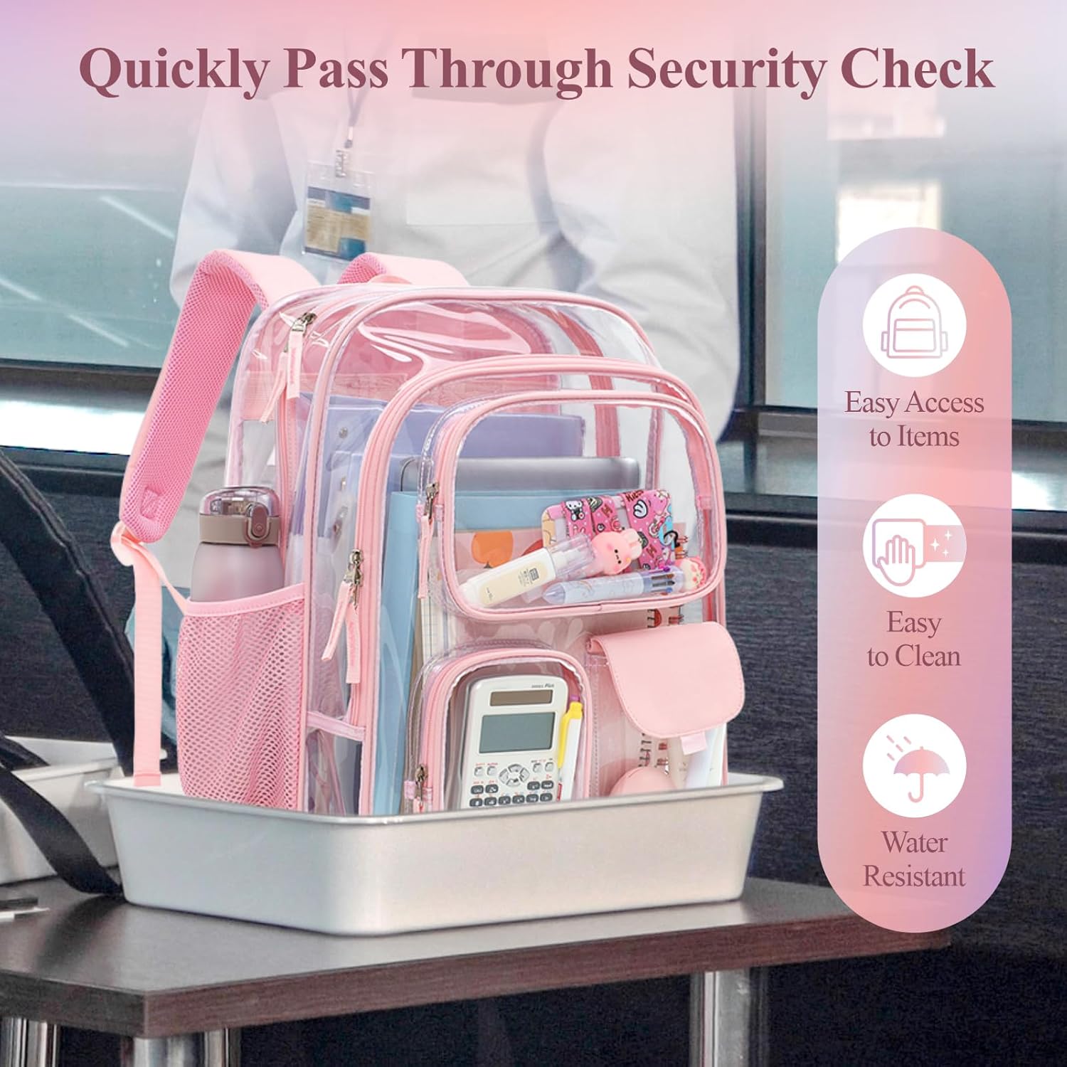 PACKISM Clear Backpacks for School with Insulated Lunch Bag and Ice Pack - 18 inch Extra Large Heavy Duty Clear Bookbag for Girls, See Through PVC Transparent Backpacks for Students, Pink (Age 12+) - Image 9