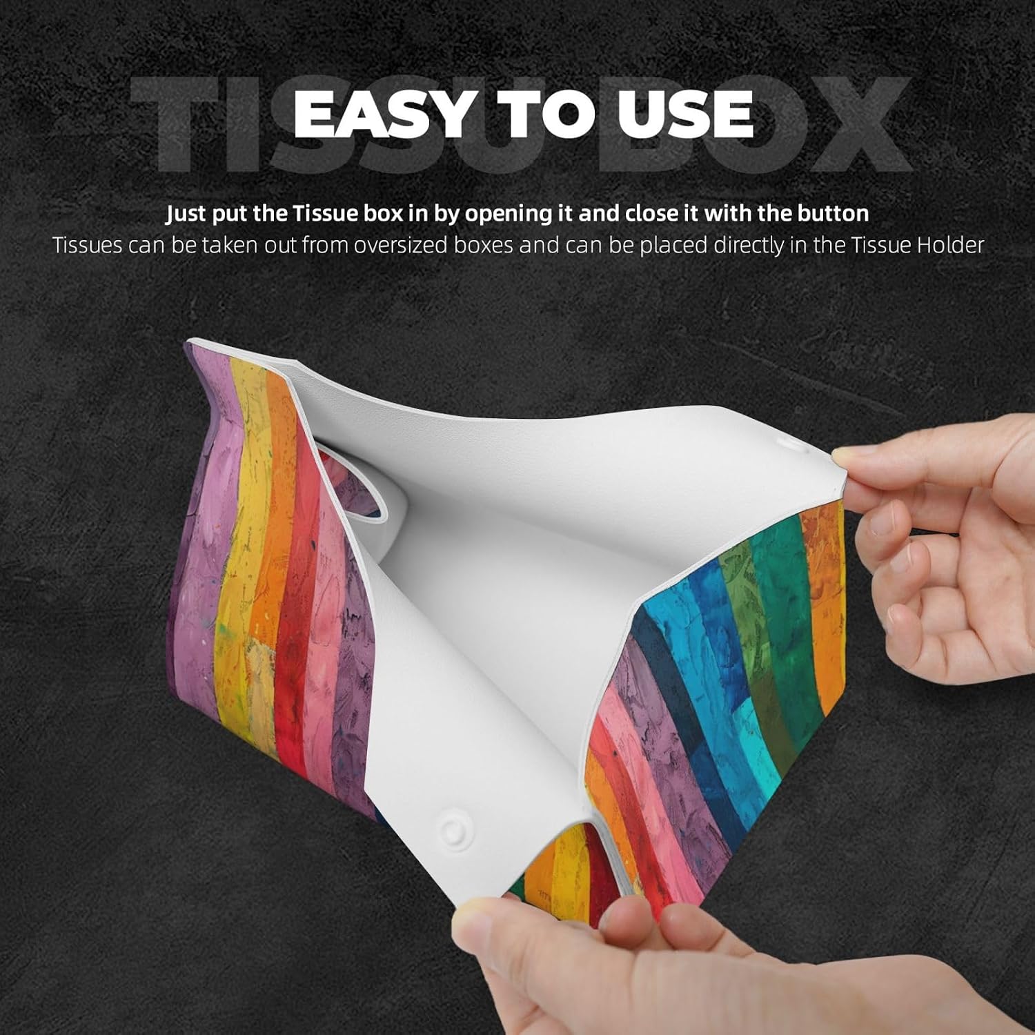 Colorful Stripes - Long Tissue Box Cover, Leather Tissues Cube Box Holder, Box Tissue Dispenser Decor Accessories for Bathroom,NightStand,Desk, Home,Office image 3