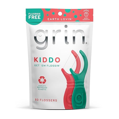 Miniatura 7 de GRIN Kiddo Flossers, sabor increíble a bayas, plástico reciclado, agarre jumbo, consigue tu hilo dental KIDDOS temprano, cabezal de hilo dental más