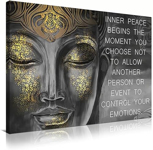 BOLDROLE Arte de pared con citas de Buda, pinturas inspiradoras de Buda, decoración de pared zen motivacional para sala de estar, sala de yoga,