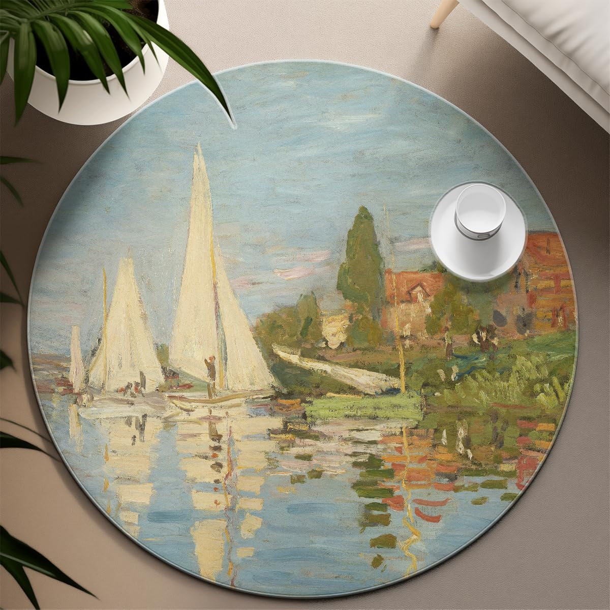Riverside Segelboot-Landschaft Rundteppich 200cm Flächenteppich