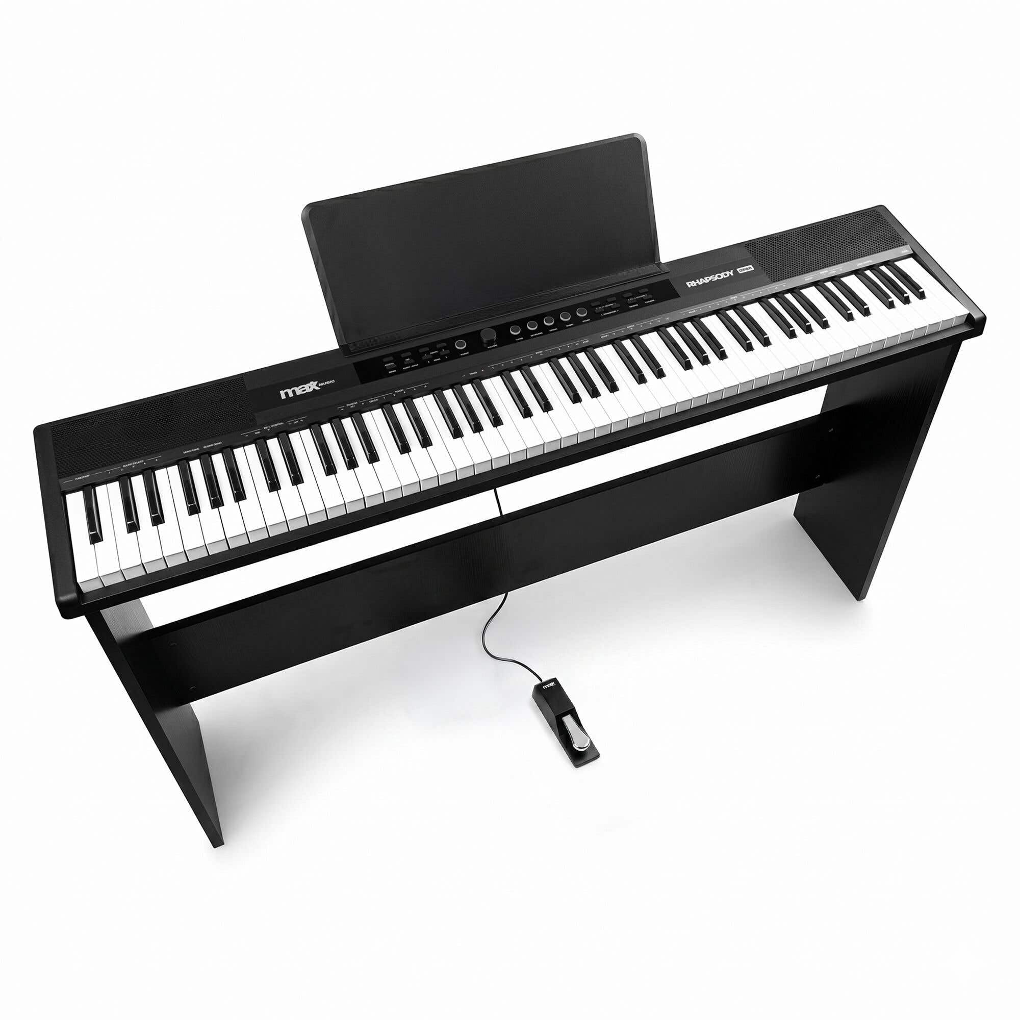 RhapsodyDP88P - Tastiera E con 88 tasti, supporto per tastiera e pianoforte, 10 suoni e ritmi, 26 demo, accordi effetti, USB Midi