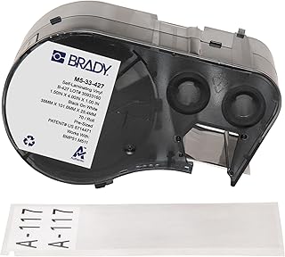 Brady Authentic (M5-33-427) Self-Laminating Vinyl Wrap Around Labels 4"H x 1.5"W Black on White, Clear, 70 Labels. for use with The BMP51 and M511 Label Printers
