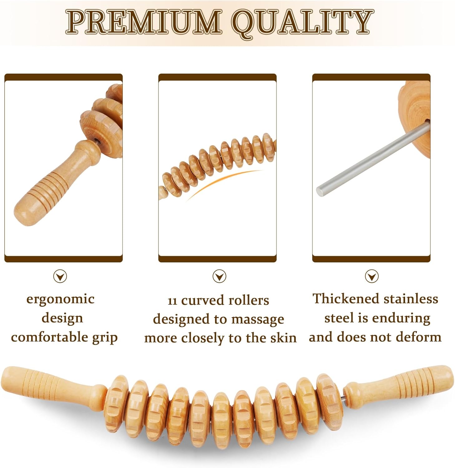 Liitrton Wood Therapy Fasci Massage Tools, Curved Wooden Massage Roller Cellulite Reduction and Muscle Tension (Wood) - Image 6