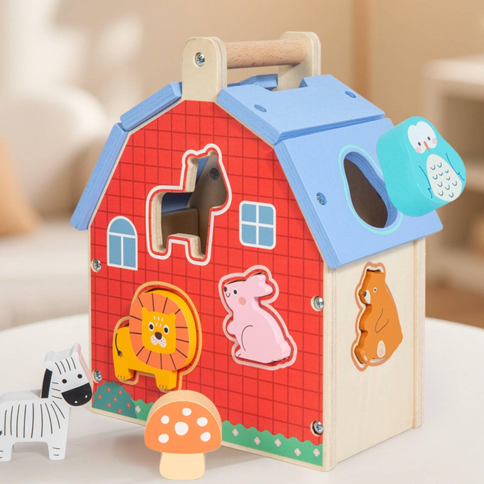 Qianly Bauernhof-Tier Steckspiel motorische Fähigkeiten mehrseitig Lernspielhaus aus feinmotorik Tier-Puzzlpielhaus für, Garten