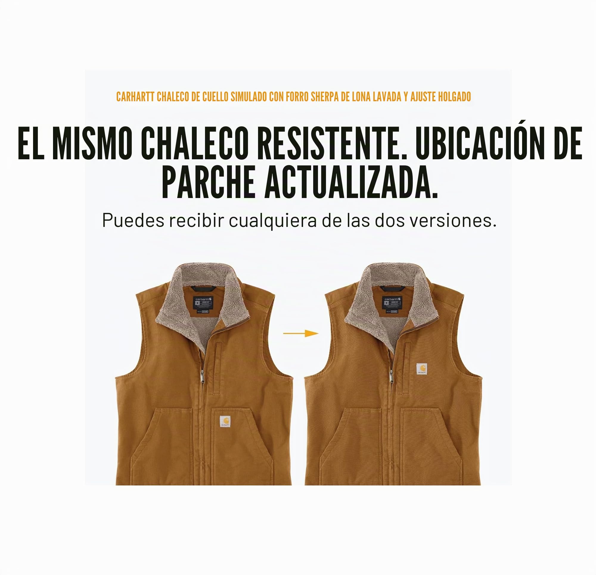Carhartt Washed Duck Lined Mock Neck Vest Ropa Exterior de Trabajo Hombre (Pack de 1)
