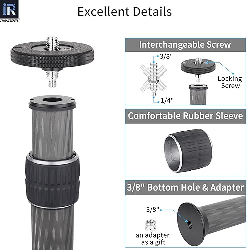 Vista 12 de INNOREL ER362C Universal 10 capas de fibra de carbono trípode centro columna extensión extensión poste extensor - dos secciones media columna Tubo