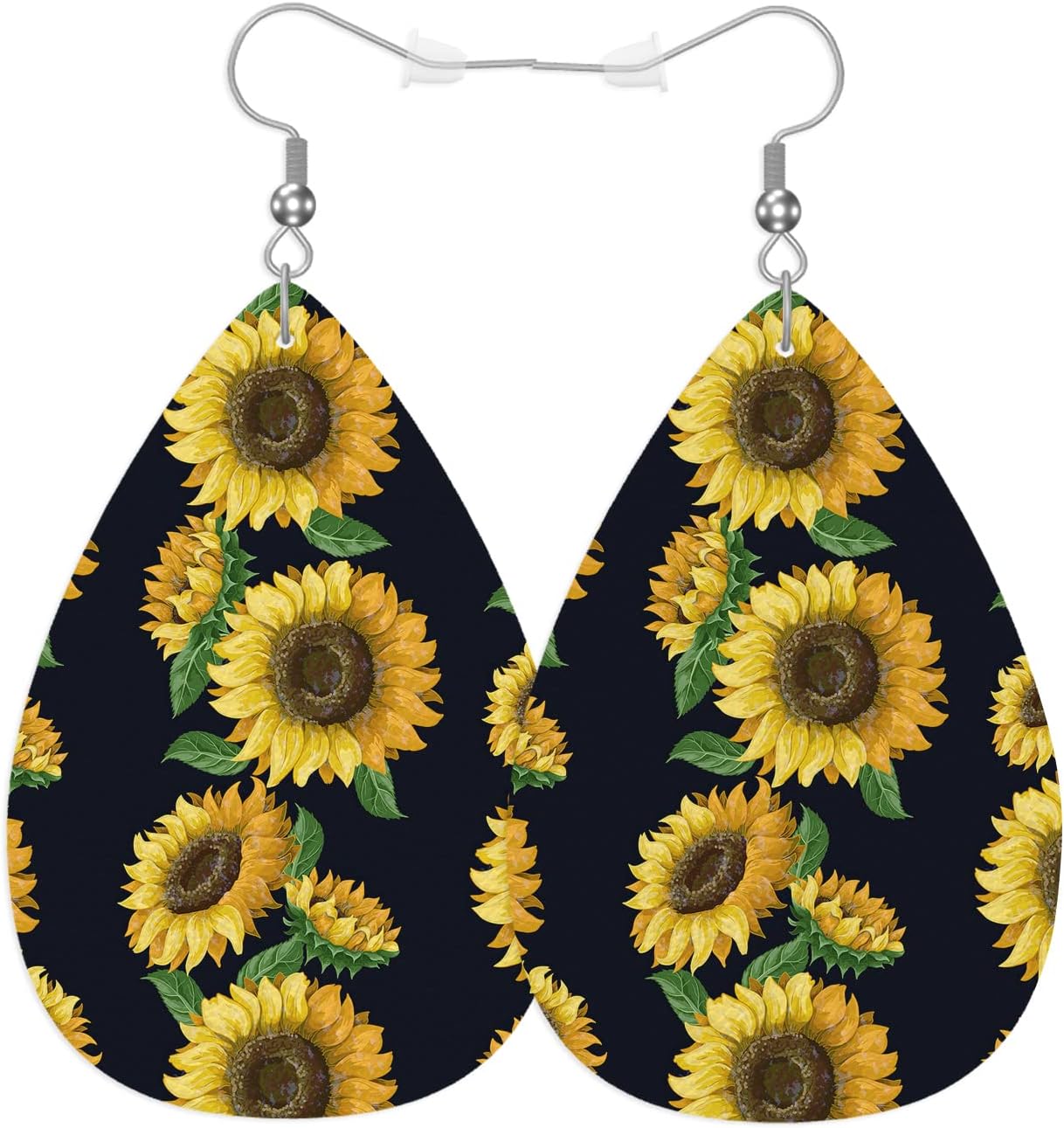 Vosach ひまわり レザー ティアドロップ フック イヤリング 鮮やかな花柄 夏 秋 ひまわり エレガント イヤリング レディー