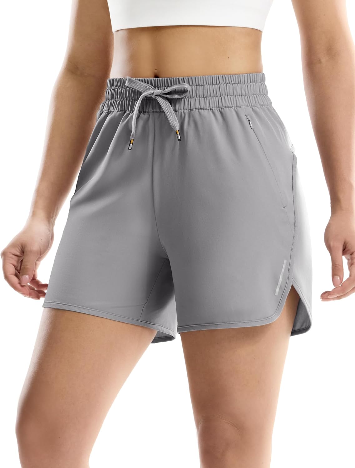 MIER Running Shorts for Women - 5 Inch Lightweight Athletic Quick Dry Shorts with Pockets for Workout Gym Active, Mid Waisted