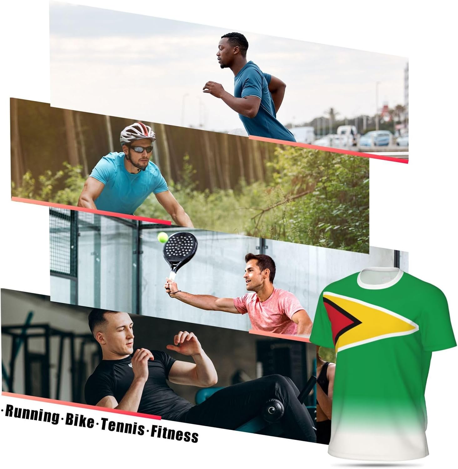 Jersey Mesh T-Shirt Guyana Flag Gradient Color 3D Print for Running Cycling Soccer Fitness Sports