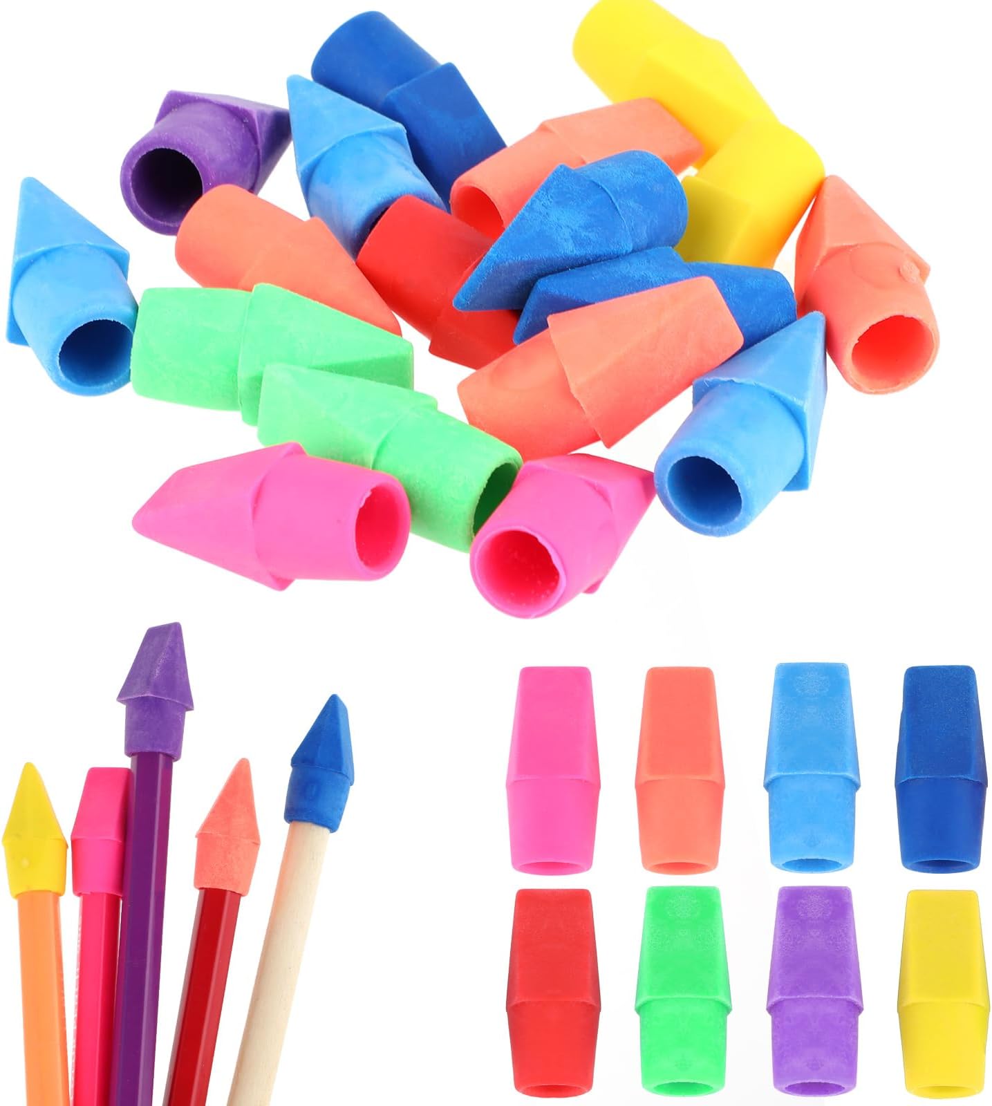 Sibba 20PCS Pencil Top Erasers, Neon Color Pencil Caps Erasers, Kid