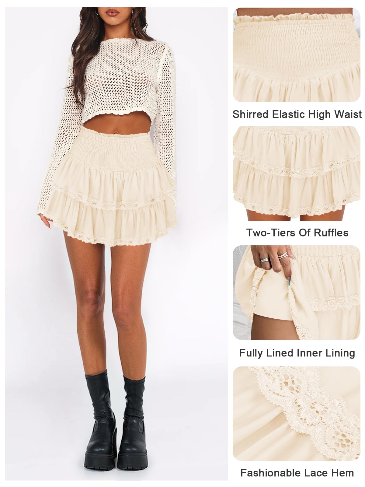 Mini jupe décontractée à volants pour femme, style bohème, taille haute, volants fluides, style bohème