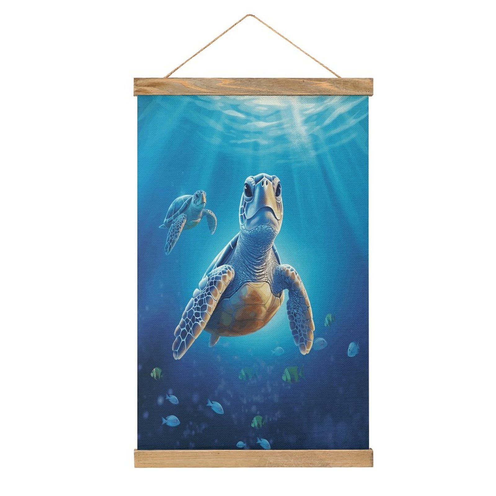 FekiLoot Turtle in Blue Water Linen Hanging Painting Vintage Poster Hanger Frame Wall Decor Art Painting Printed on Linen Without Fading Living Room Office Bedroom Playroom Apartment Decor