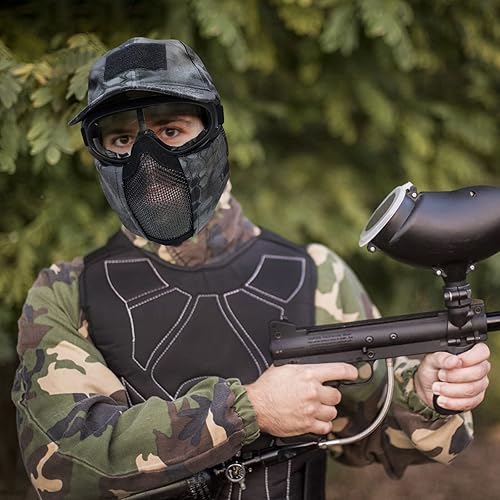 Miniatura 2 de Yzpacc - Máscara de Airsoft con Gafas, Máscara de Malla Plegable de Media Cara con Protección para los Oídos para Paintball, Tiro, Cosplay, Juego CS
