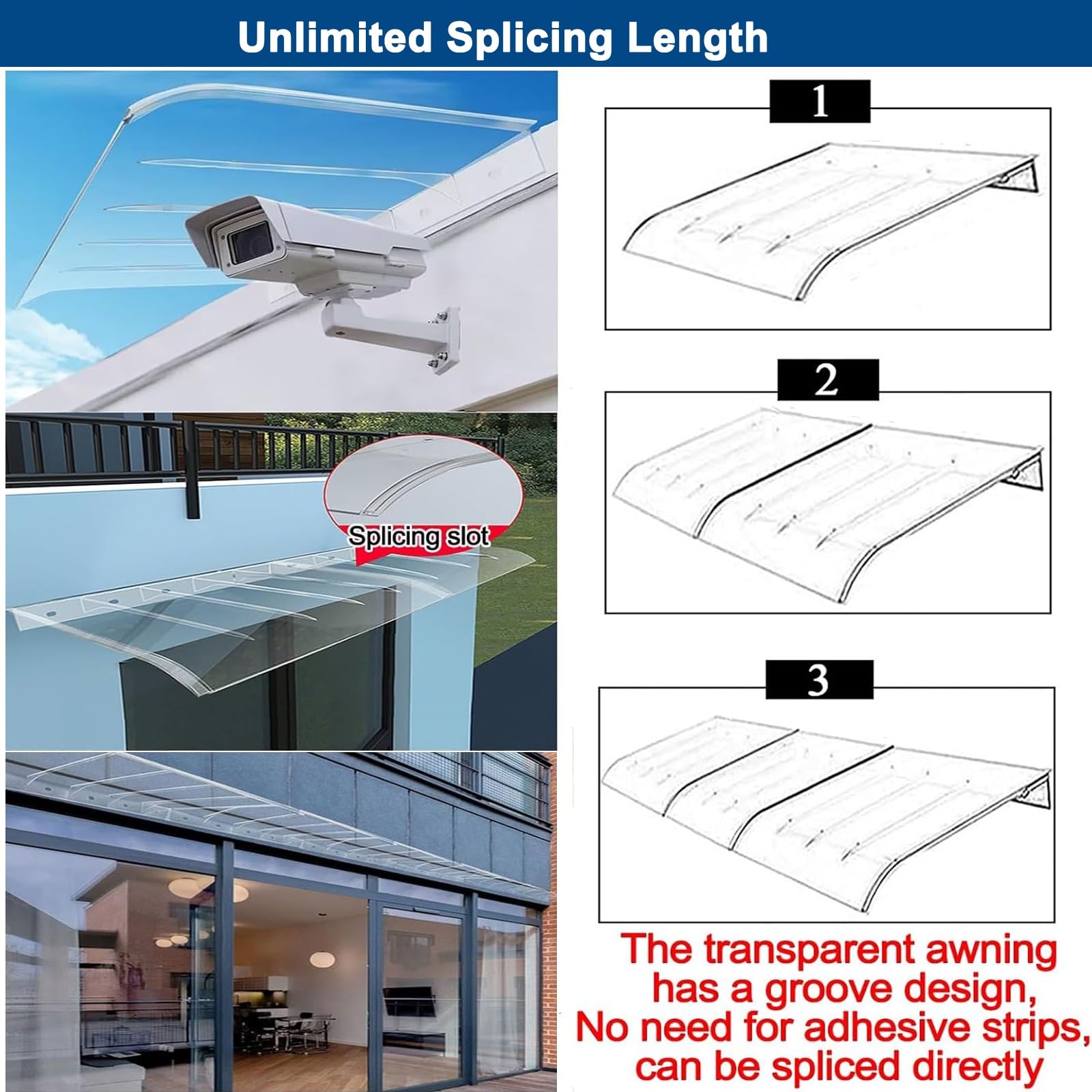 Toldo invisible para puerta, escudo de policarbonato de 3 mm de grosor para entrada, protección UV y lluvia, ideal para ventanas, porches, patios, techos (50 x 40 cm)