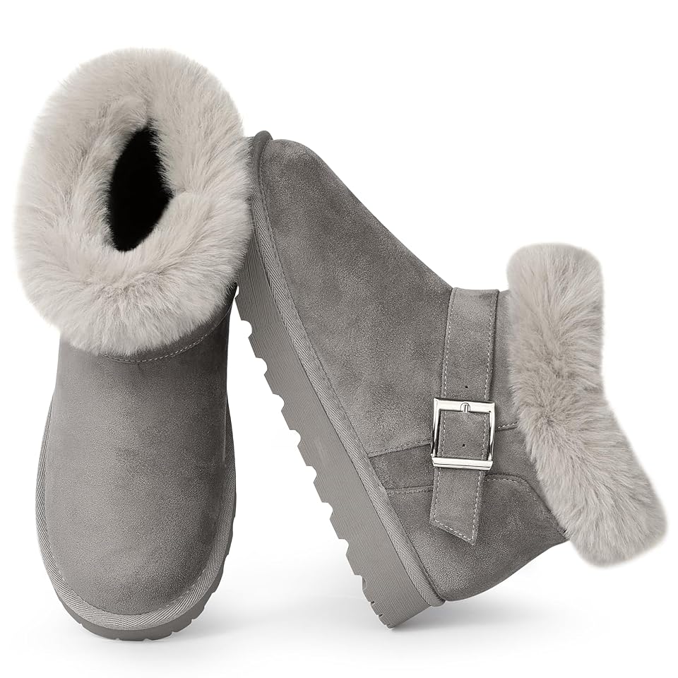 Goldnut Faux Suede Ankle Mini Boots for Women Warm Comfort Fuzzy Winter Snow Boots