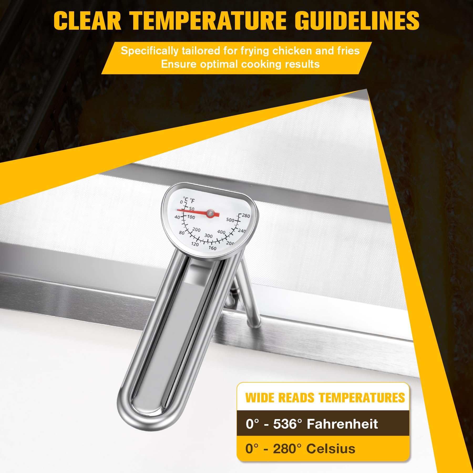 AF45 kommerzieller Fritteusenfilter mit Thermometer, 34,9 x 34,9 cm, 304 Edelstahl, fängt Fett und Schmutz über 550 Mikrometer, verlängert die Lebensdauer des Öls um 40 %, ideal für gewerbliche Küchen