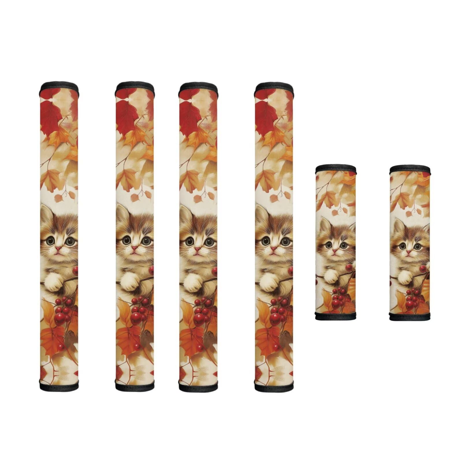 6 PCS Refrigerator Door Handle Covers Washable Keep Kitchen Appliances Clean from Stain, Fingertips Fridge Oven for Autumn Home Indoor Decorations, Cute Cat Fall Leaf