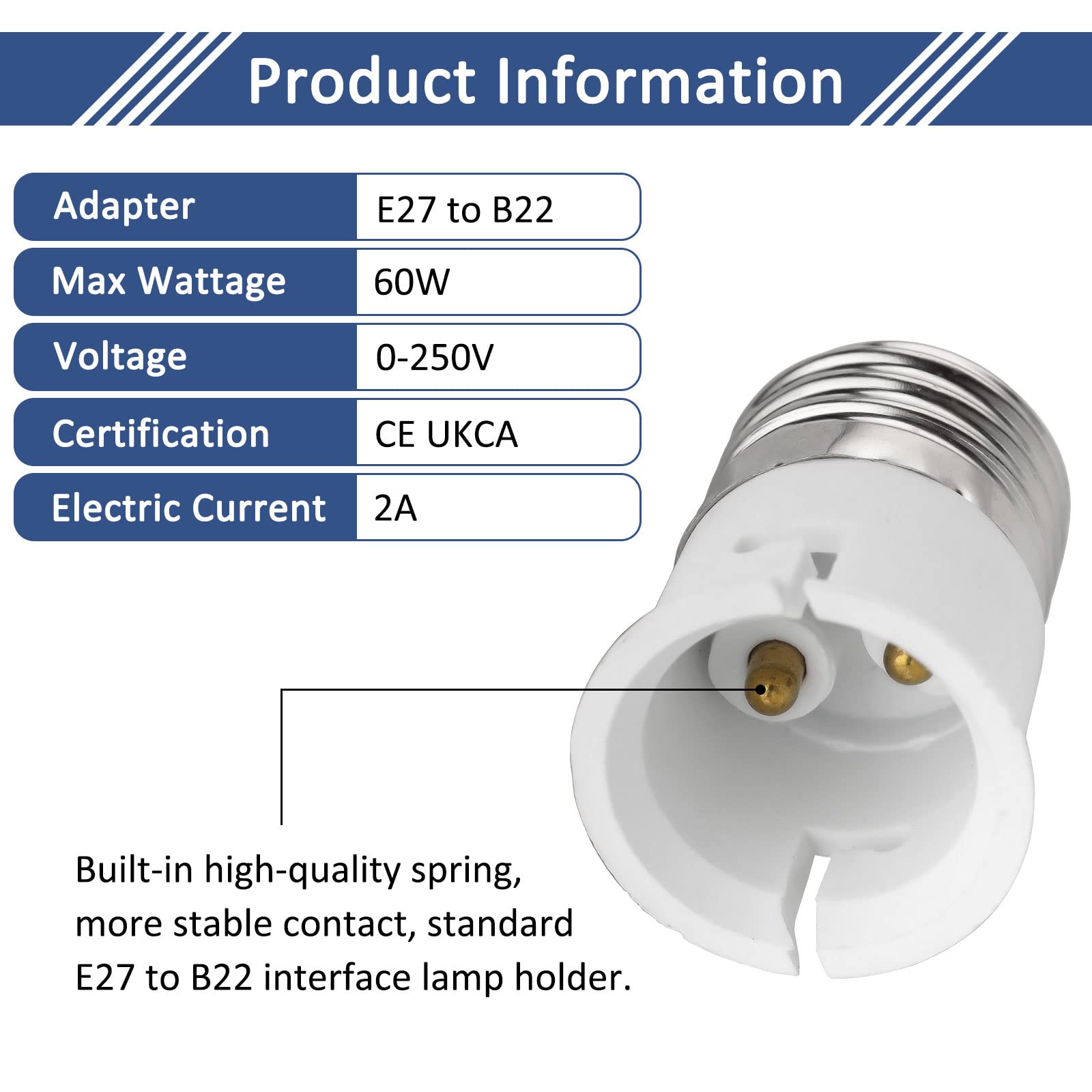 Konwerter gniazd E27 na B22, adapter gniazda żarówki śrubowej na bagnetowy, adapter podstawy lampy ES do BC, moc maksymalna 60 W, napięcie 0-250 V, do żarówek LED, żarówek, żarówek CFL, 2 szt