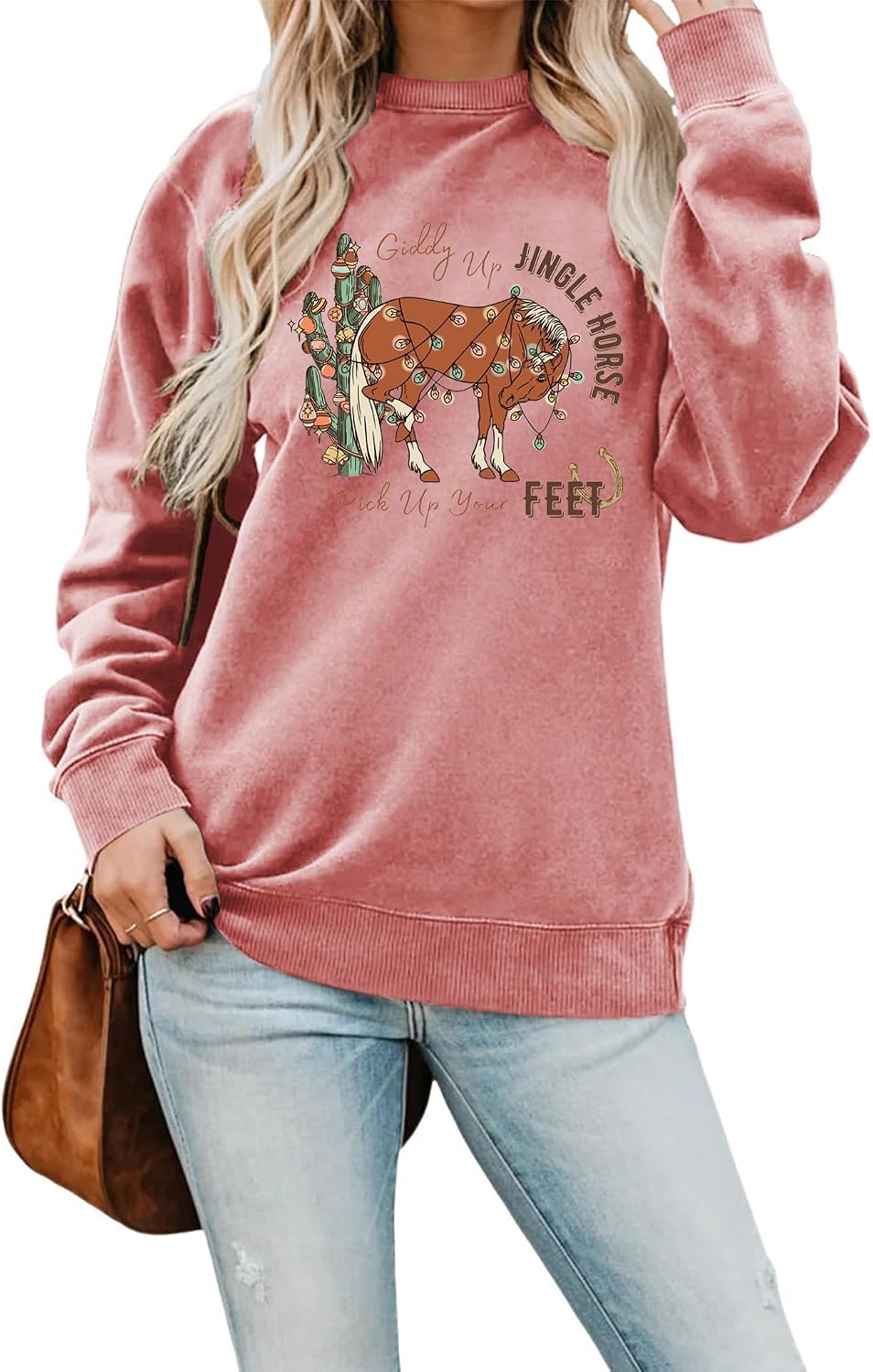 SAUIVD Western Cowgirl Christmas Sweatshirt For Women Gift for Western Christmas Lover Long Sleeve Casual Pullover Tops