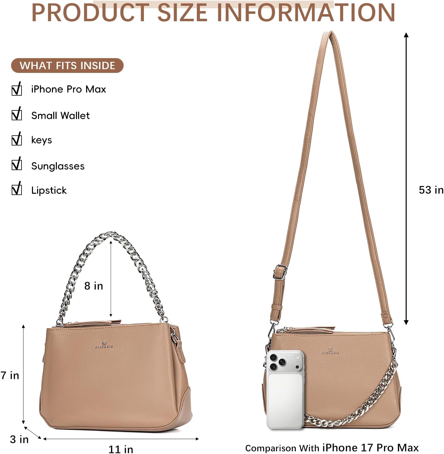 ALEX&MIA Crossbody Bag for Women - Medium Vegan Leather Handbag with Multiple Zippered Pockets, Two-Strap Design