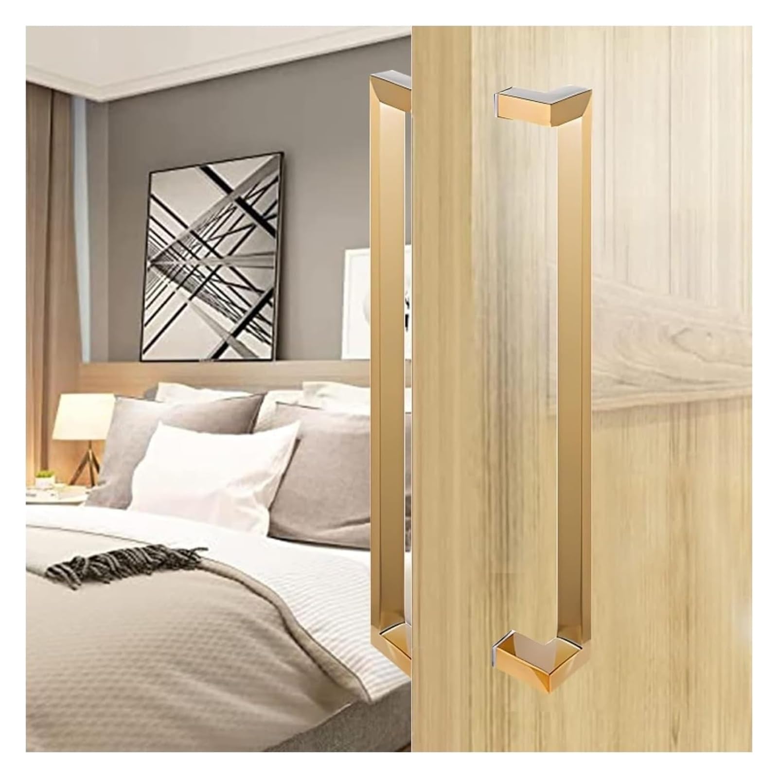 CWCQGH Push Pull Door Handle, Sliding Barn Door Handles, Entry Stainless Steel Sliding Glass Door Pull Push Handles, Easy Install,Gold-Length 60cm