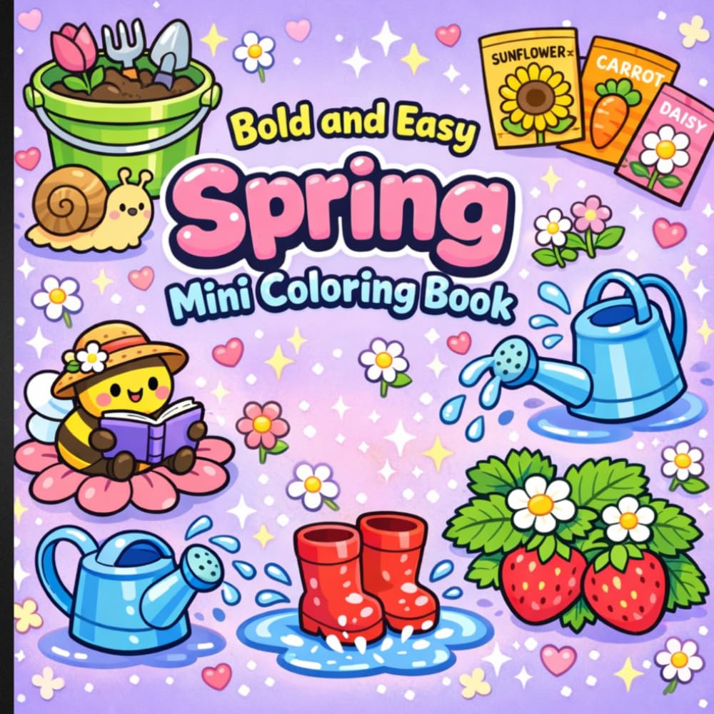 Bold and Easy Spring Mini Coloring Book: Cute Designs for Relaxation and Stress Relief.