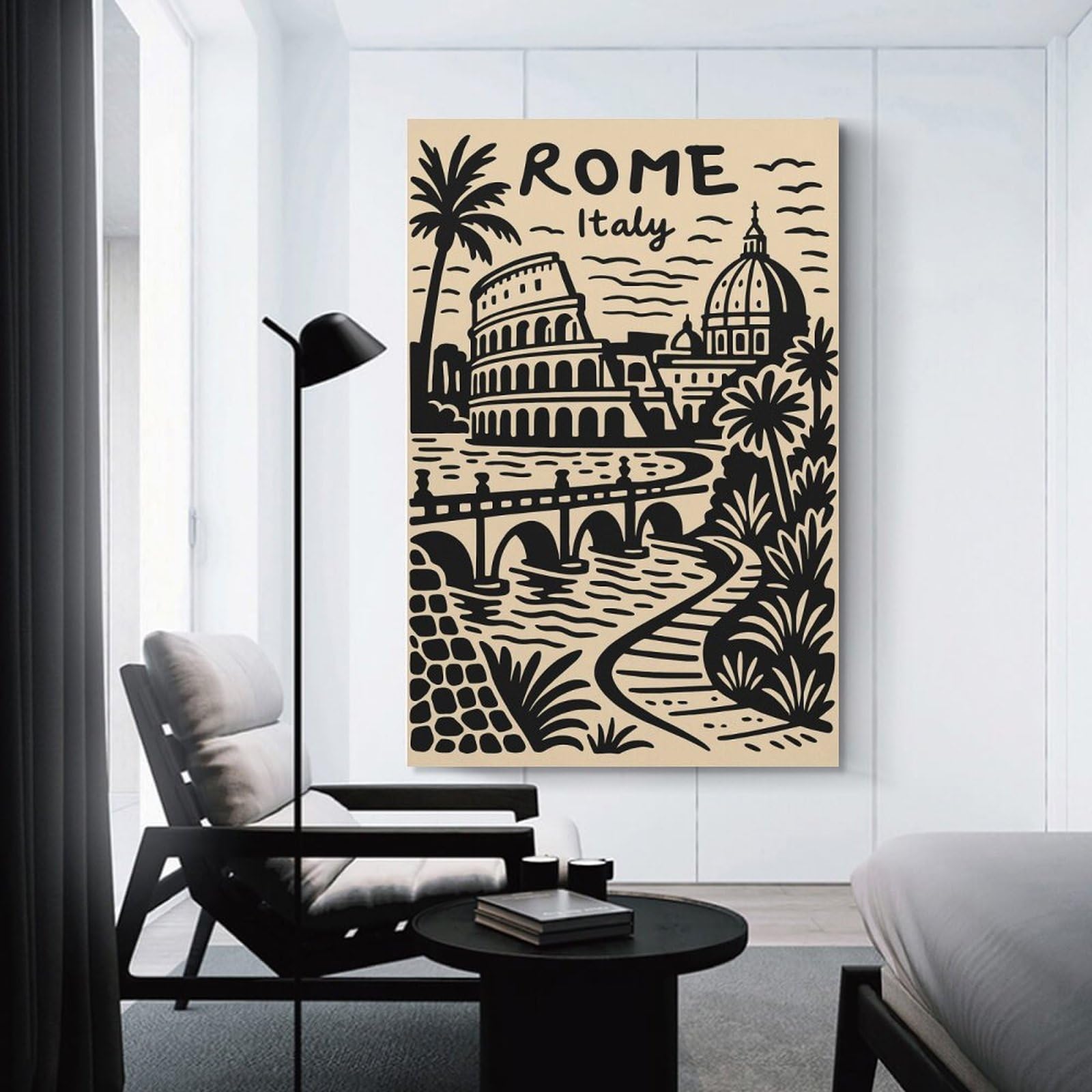 Junmoney Canvas Wall Decor Rome Italy Landmark Illustration, 12x18inch(30x45cm), for Gallery Wall Layouts in Home Or Office, Home Wall Art for Statement Displays