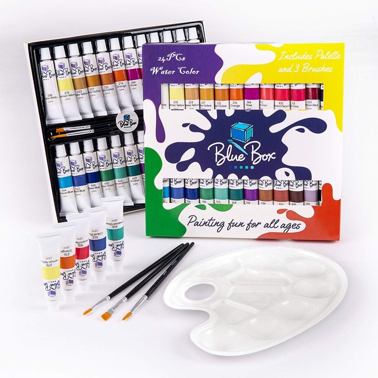 MURCY 12ml Water color Tubes Set - Vibrant Multicolor Paints for Canvas, Wood, Rock, and Craft Projects - Perfect for Beginners, Students, and Adults, 24 Pack of 12mL Water Color
