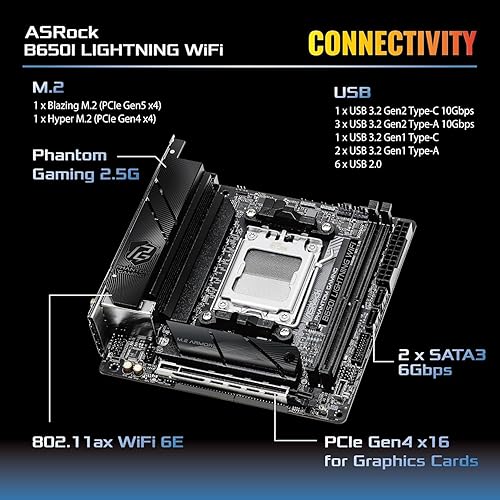 Miniatura 5 de ASRock B650I LIGHTNING WIFI AM5 Ryzen 7000 AMD B650 SATA 6Gbs Mini-ITX s DDR5