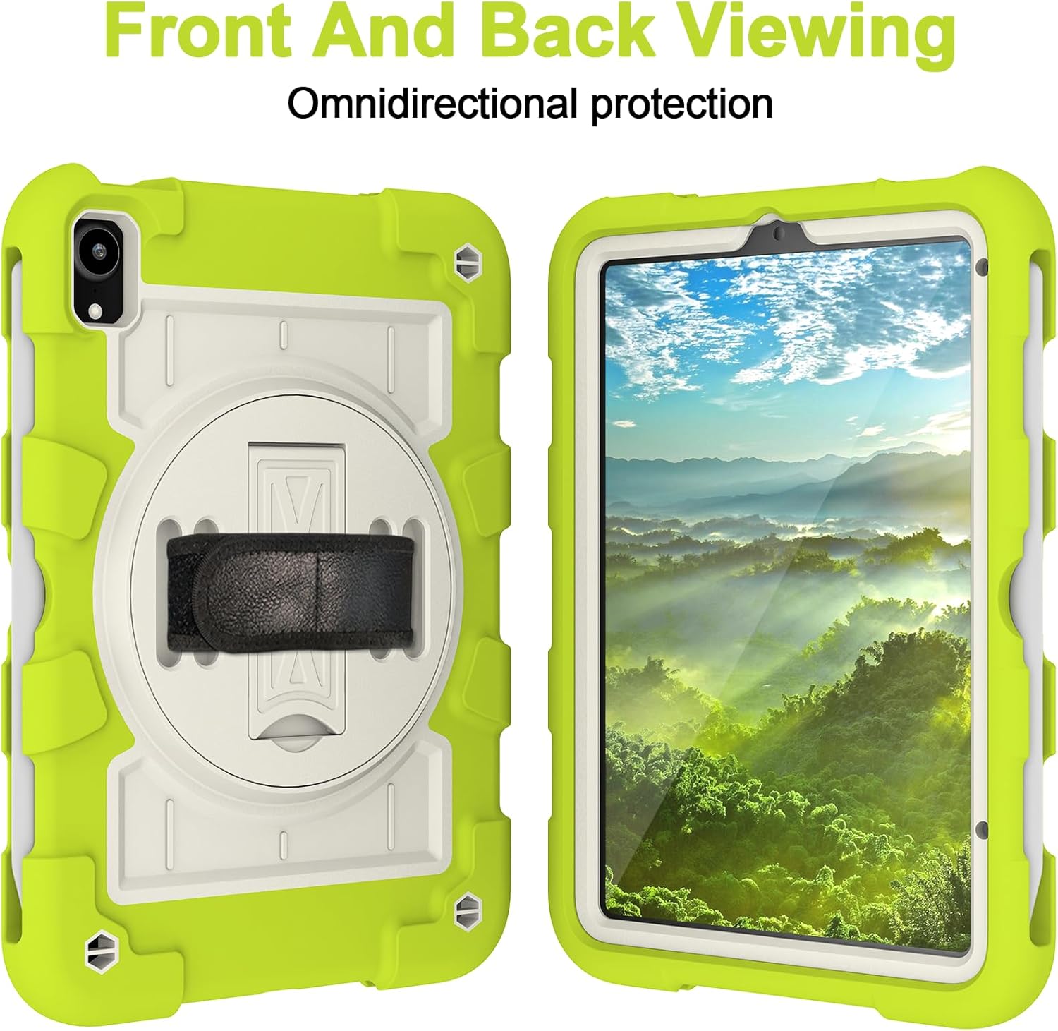 for iPad Mini 7 A17 Pro Case 2024 iPad Mini 6th Generation Case 2021 8.3 Inch Shockproof iPad Mini 7/6 with Protector Rotating Hand Strap + Stand (Love Birds Green)