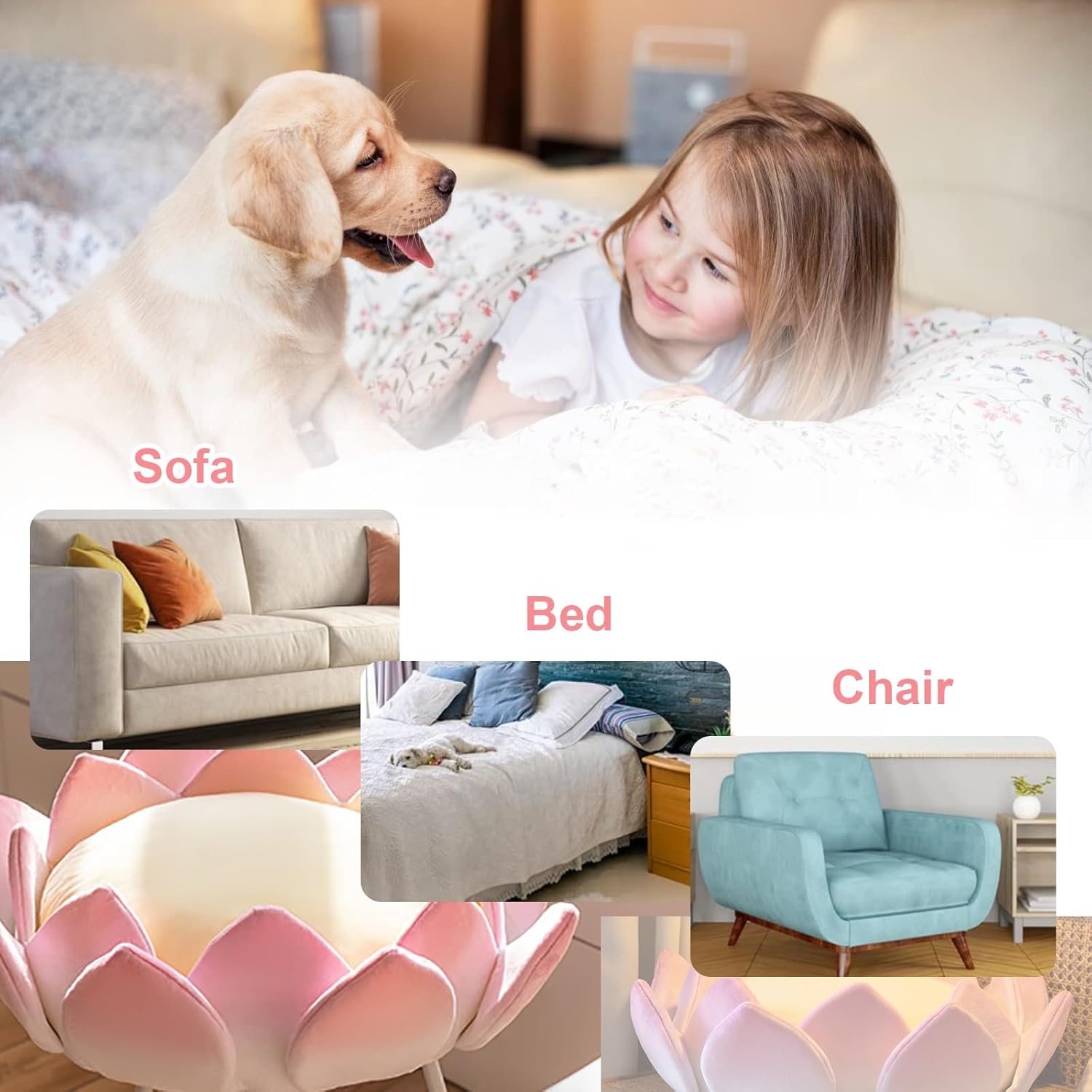 Small Dog Bed Washable, 3D Good Luck Lotus Flower Cushion Lotus Throne, Small Cat Bed, Luck Floor Cushion, Lotus Shaped Lazy Sofa, Soft Calming Sleeping Puppy Bed Home Decor (Size : M)