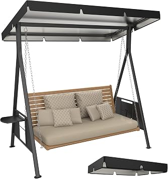 M METERXITY 1-Pack Swing Replacement Canopy, 4.5x3.8x0.6 Inch 600D Thicken Oxford patio swings with canopy Waterproof Fabric for Outdoor Garden/Yard/Park/Porch/Patio [Black]