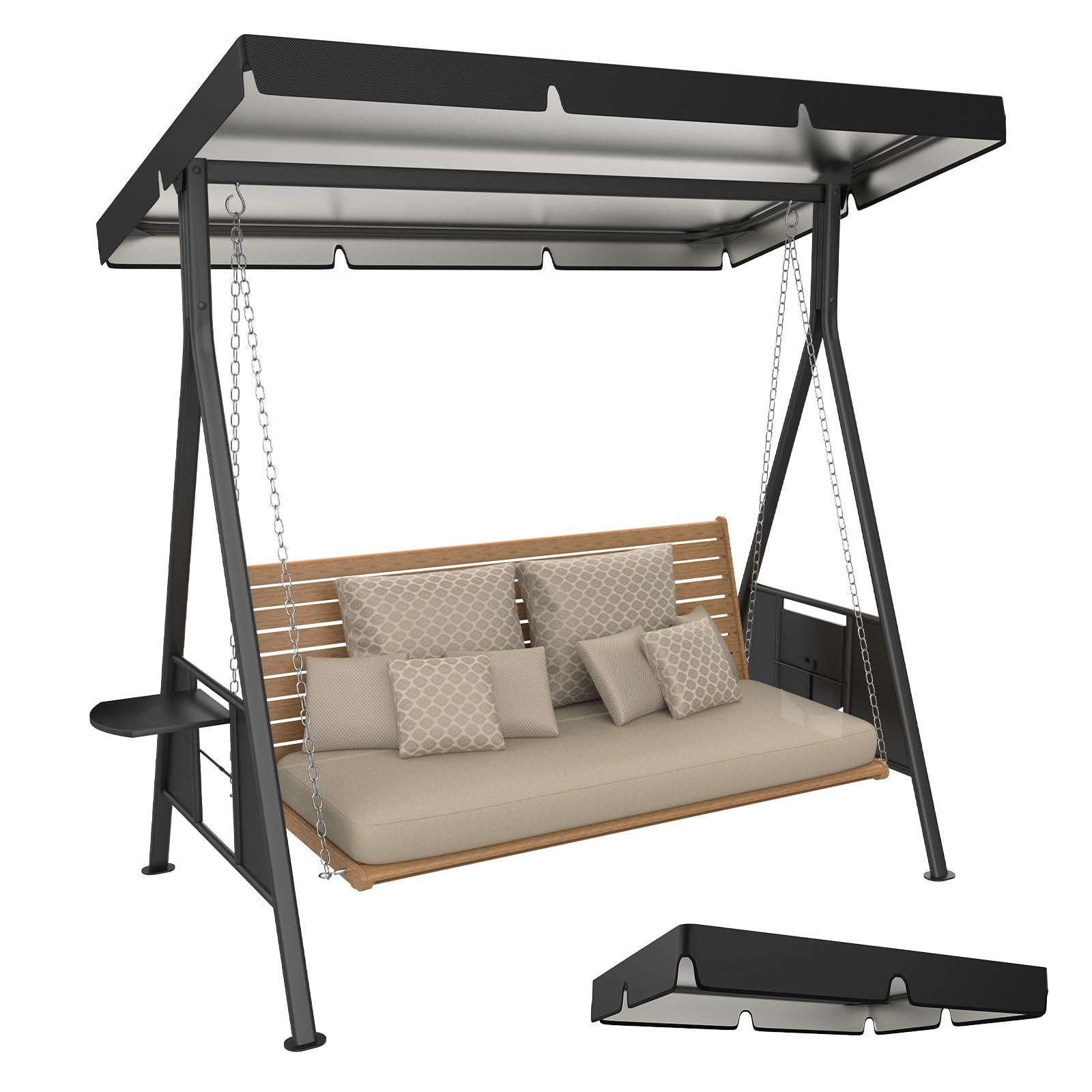 M METERXITY 1-Pack Swing Replacement Canopy, 4.5x3.8x0.6 Inch 600D Thicken Oxford patio swings with canopy Waterproof Fabric for Outdoor Garden/Yard/Park/Porch/Patio [Black]