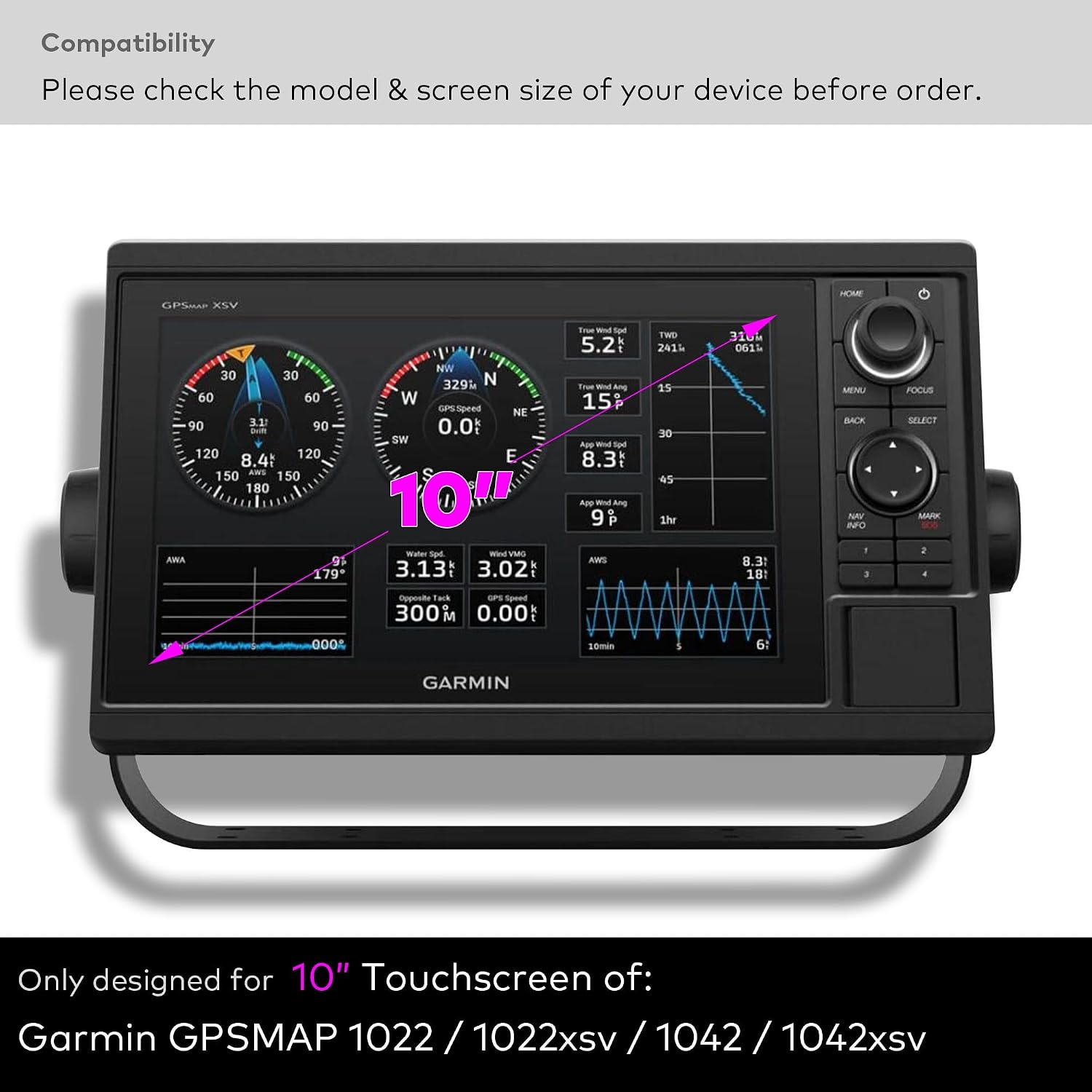 Tempered Glass Screen Protector designed for Garmin GPSMAP 1022/1022xsv 1042/1042xsv; AquaMAP 1022/1022xs Marine Chartplotter 10 Inch Touchscreen 9H (HD Clear)
