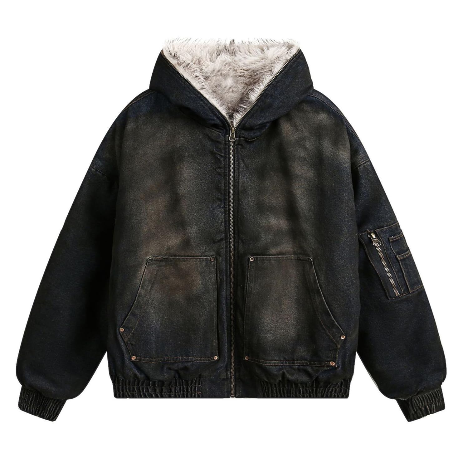 M&Catree Winterjacke Herren Warme Lässig Parka mit Fellkapuze Kurze Steppmantel Oversize Streetwear Jeansjacke Jeansjacke im Western-Stil Outdoor Winter Mantel