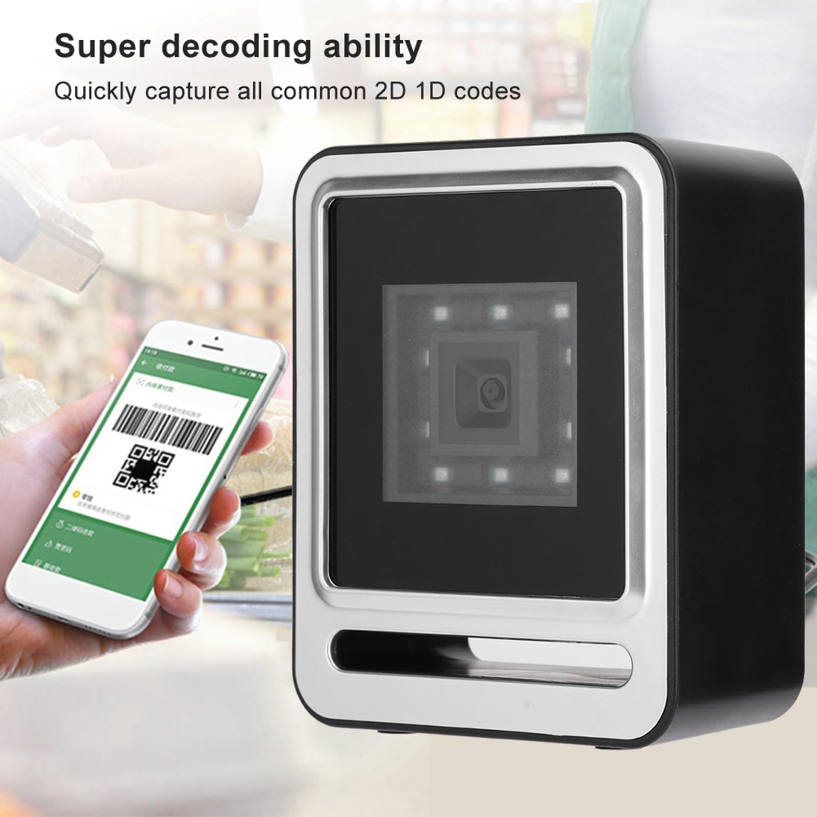 EMUKOEP Escáner de Código de Barras Manos Libres Lector de Código QR Omni