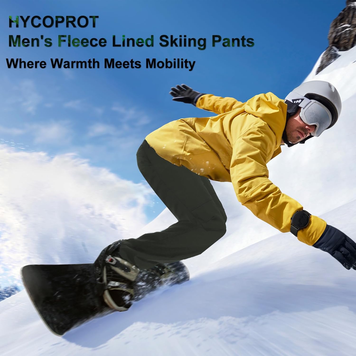HYCOPROT Men's Snow Ski Pants Waterproof Softshell Outdoor Fleece Lined Snowboard Hiking Pants with Belt - Image 8