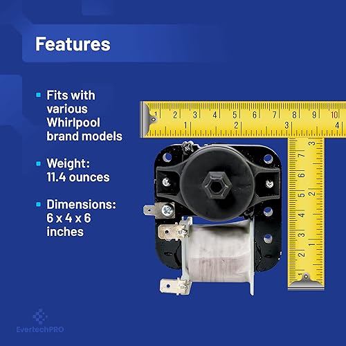 Miniatura 4 de EvertechPRO Reemplazo del motor del ventilador del evaporador del refrigerador para Whirlpool W10189703 2214986 10449505 10449506 1469124