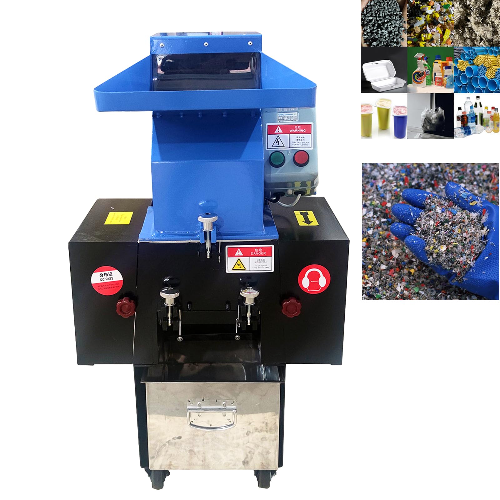 TECHTONGDA Electric Plastic Shredder 2.2KW Bottle Granulator Chipper Crusher Rubber Grinding Machine Heavy Duty Plastic Shredder Recycling for Nylon Wood PVC Single-Phase 240V