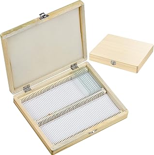 Microscope Slide Box Holding 100 Piece Slides, Wooden Slide Holder Case with Cork Lined and Latch for Lab Biological Glass Prepared Slides Storing
