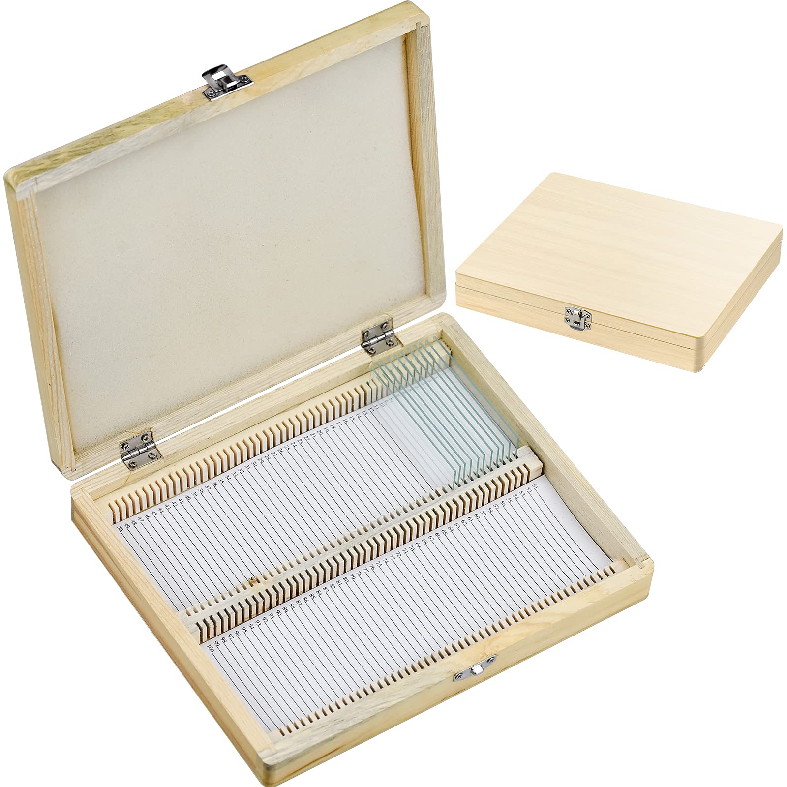 Microscope Slide Box Holding 100 Piece Slides, Wooden Slide Holder Case with Cork Lined and Latch for Lab Biological Glass Prepared Slides Storing