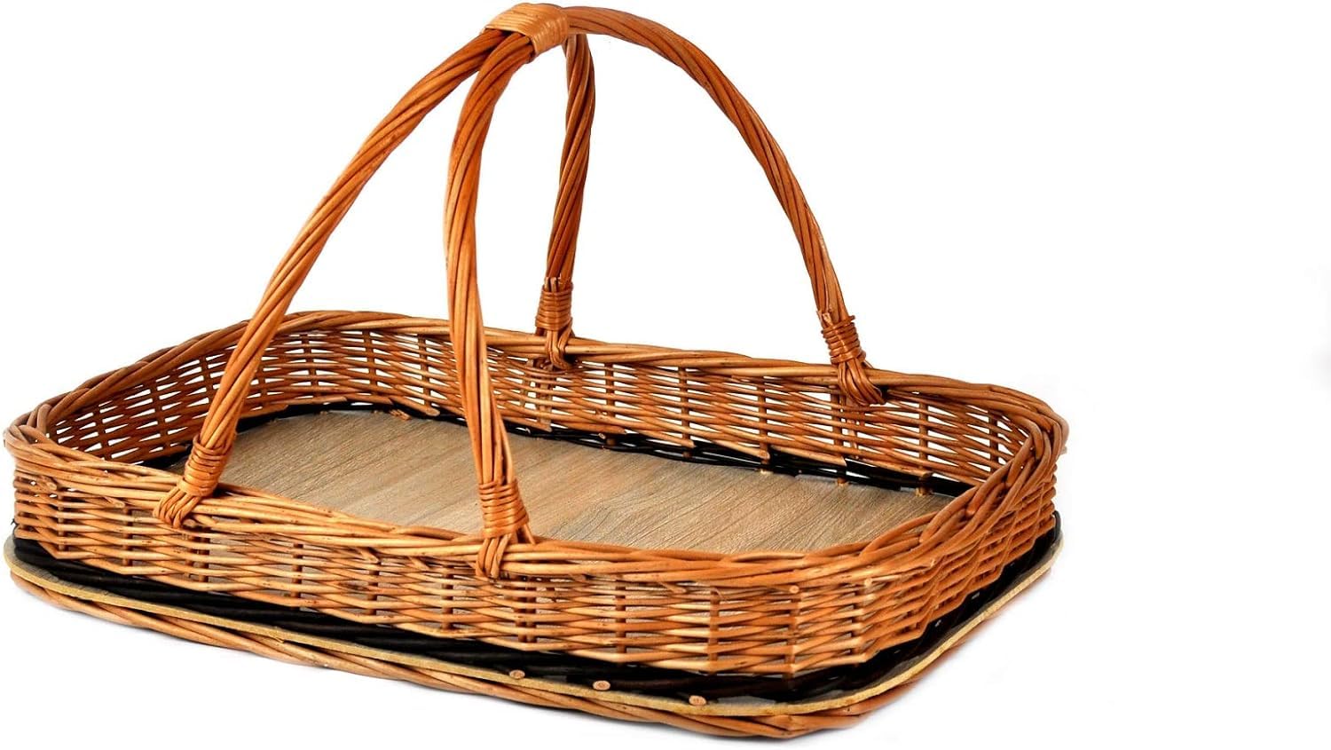 Tablett Serviertablett Korb aus Weide für Obst Brot Gebäck Weidentablett Weidenkorb Tragekorb Tragetablett B/T/H 45/30/8cm(28cm mit Henkel) braun Handarbeit K2-136-N