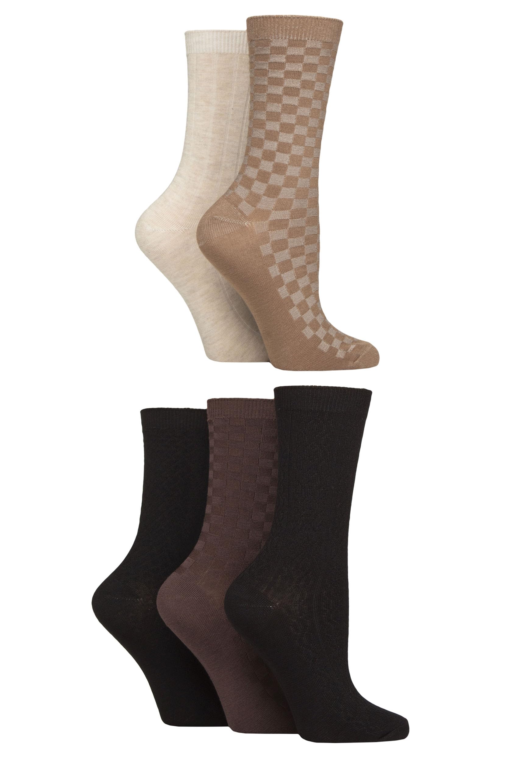 Sockshop Women's Texture Cocoa Soft Bamboo Socks - Breathable, Cooling, Plain, Patterned & Striped In A 5 Pair Multipack Size 4-8 (Uk, Numeric, 4, 8, Regular, Regular, )